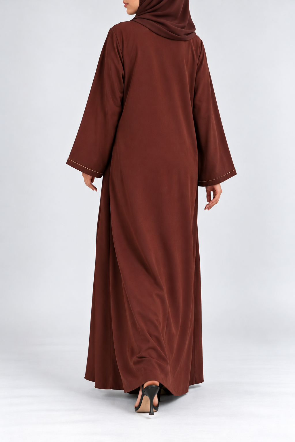 Zahra Embellished Open Abaya - Chestnut Brown