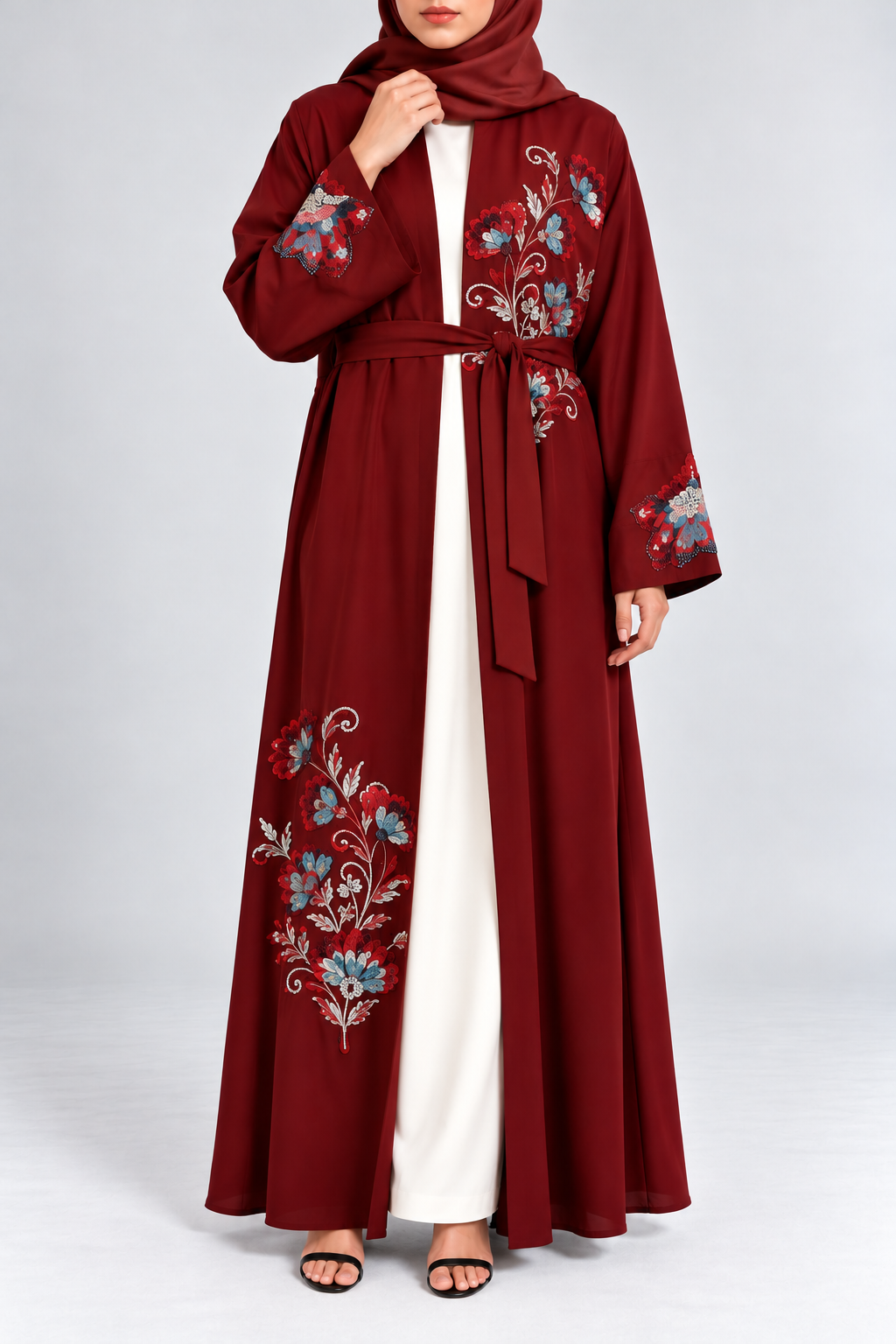 Burgundy Floral Embellished Abaya
