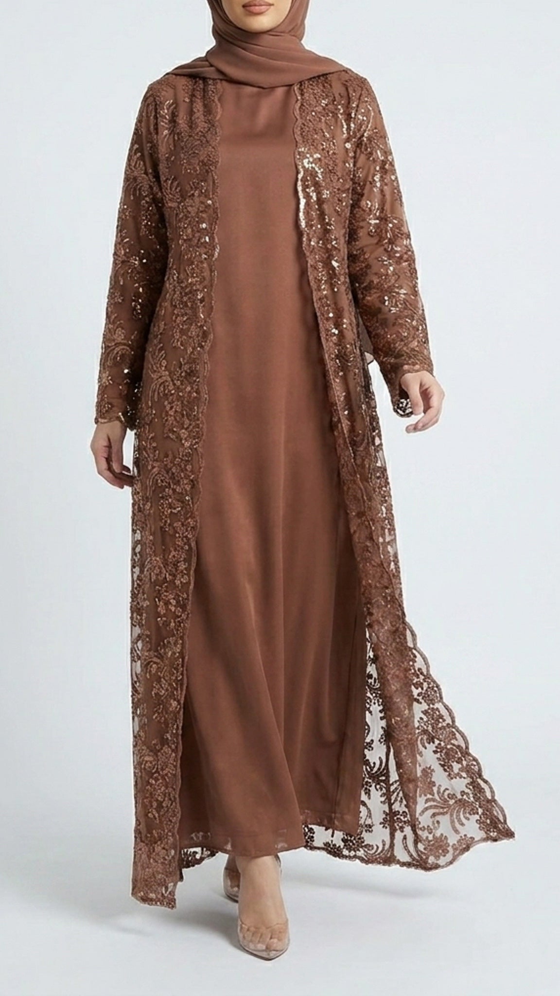 Espresso Lace Occasion Abaya