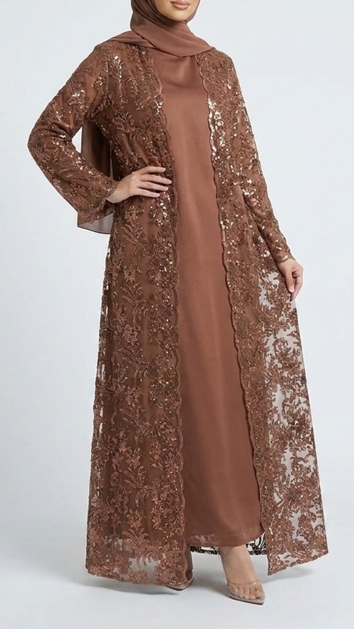 Espresso Lace Occasion Abaya