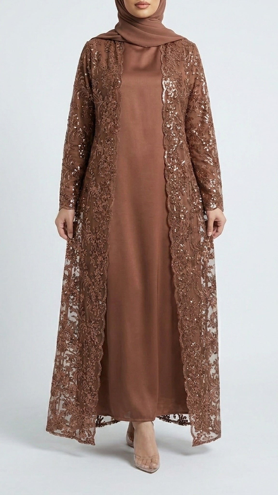 Espresso Lace Occasion Abaya