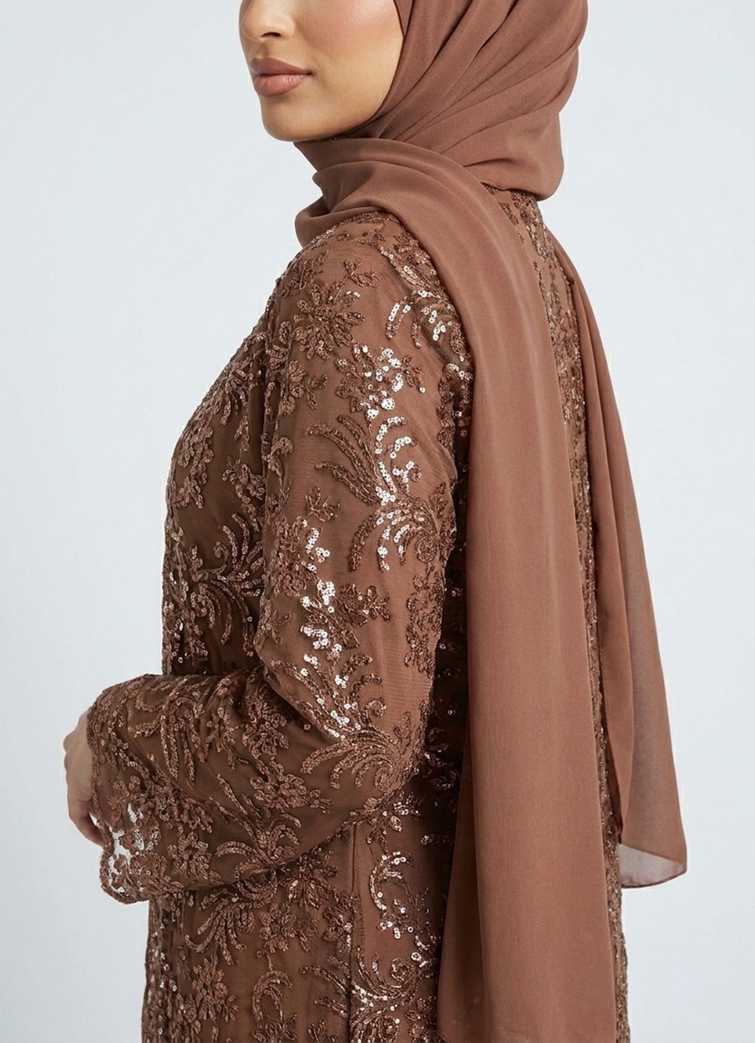 Espresso Lace Occasion Abaya