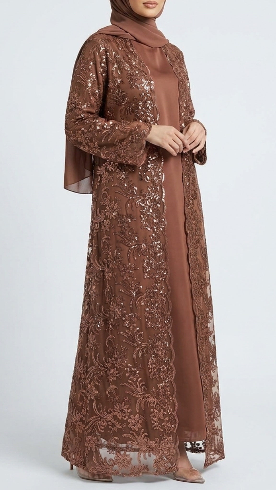 Espresso Lace Occasion Abaya