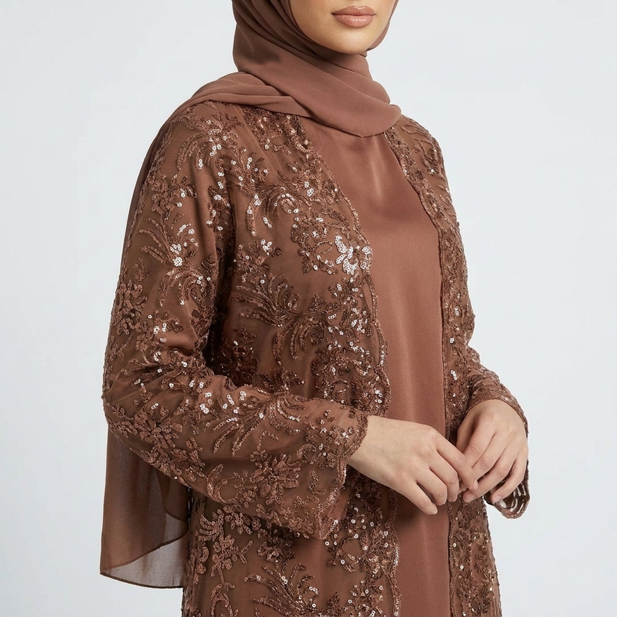 Espresso Lace Occasion Abaya