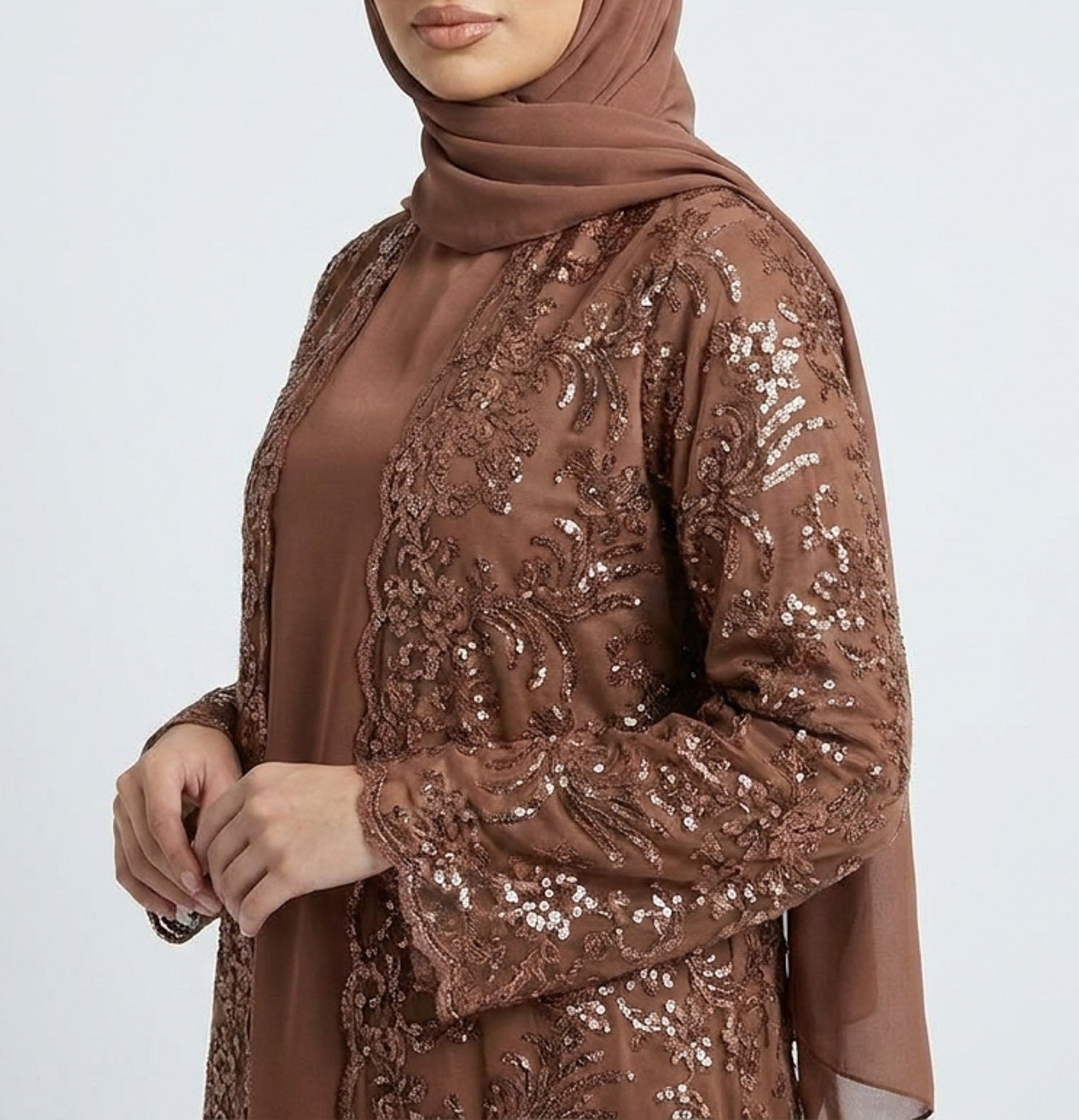 Espresso Lace Occasion Abaya