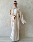 Nude Linen Blend Embellished Abaya