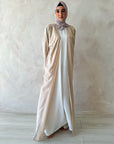 Nude Linen Blend Embellished Abaya