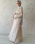 Nude Linen Blend Embellished Abaya