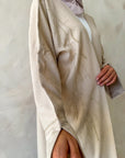 Nude Linen Blend Embellished Abaya