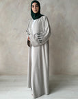 Light Grey Linen Blend Open Abaya