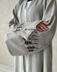 Light Grey Linen Blend Open Abaya