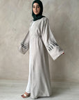 Light Grey Linen Blend Open Abaya