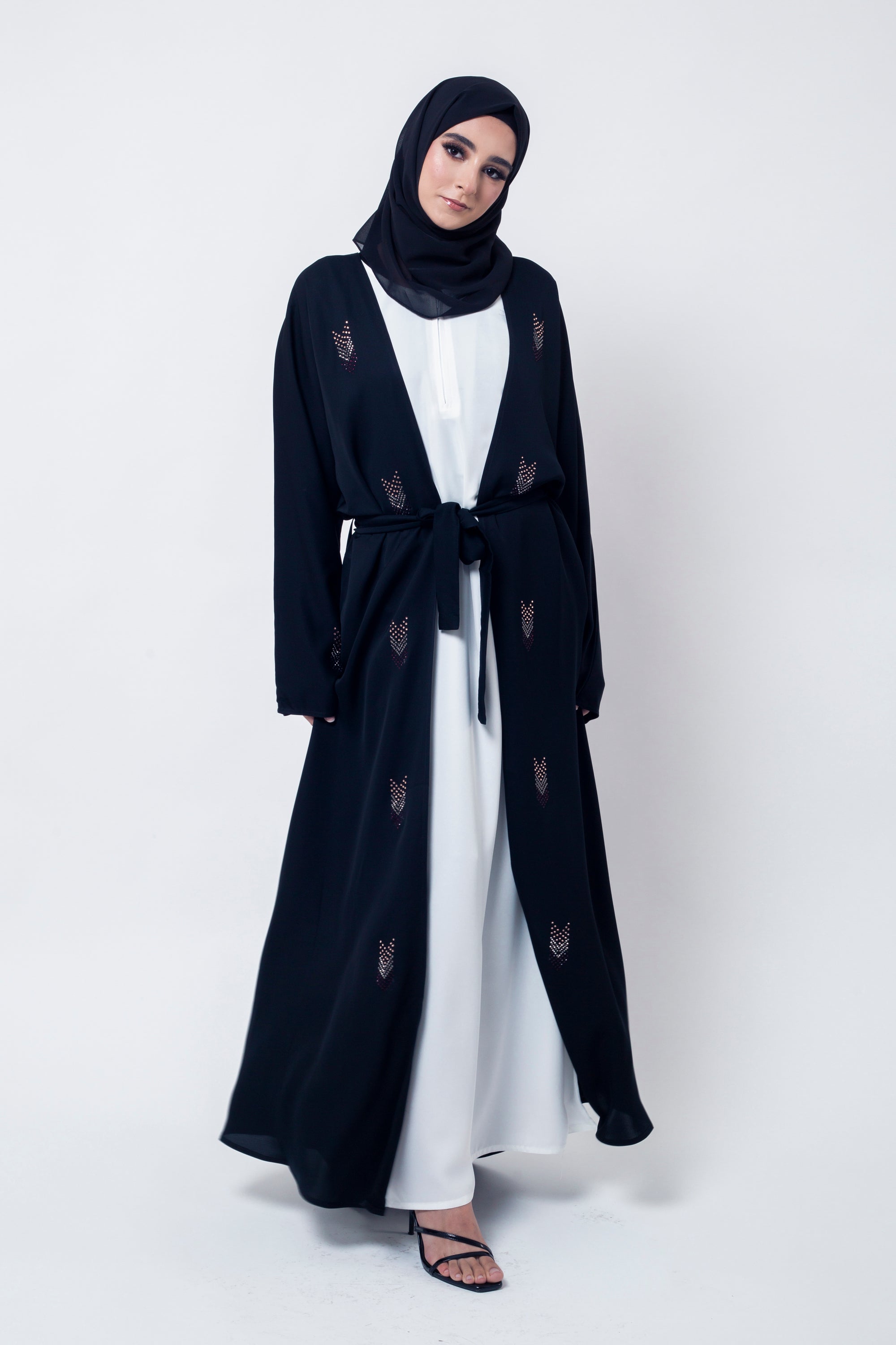 Luxe Black Embellished Open Abaya