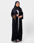 Premium Black Open Abaya With Gold Detailed Cuffs