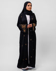 Premium Black Open Abaya With Gold Detailed Cuffs