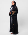 Premium Black Open Abaya With Gold Detailed Cuffs