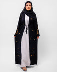 Premium Black Open Abaya With Gold Detailed Cuffs