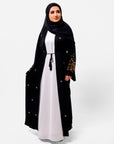 Premium Black Open Abaya With Gold Detailed Cuffs