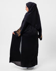 Premium Black Open Abaya With Gold Detailed Cuffs