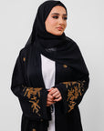 Premium Black Open Abaya With Gold Detailed Cuffs