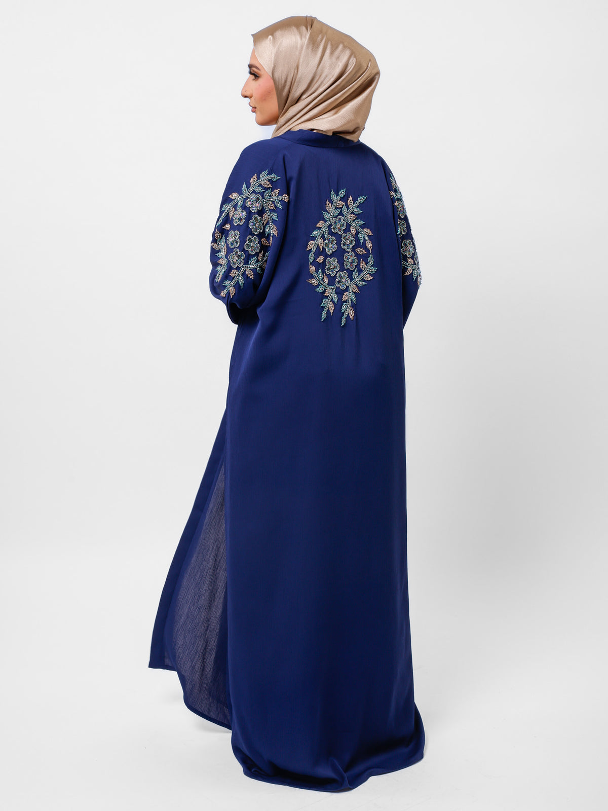 Premium Navy Blue Hand Embellished Open Abaya