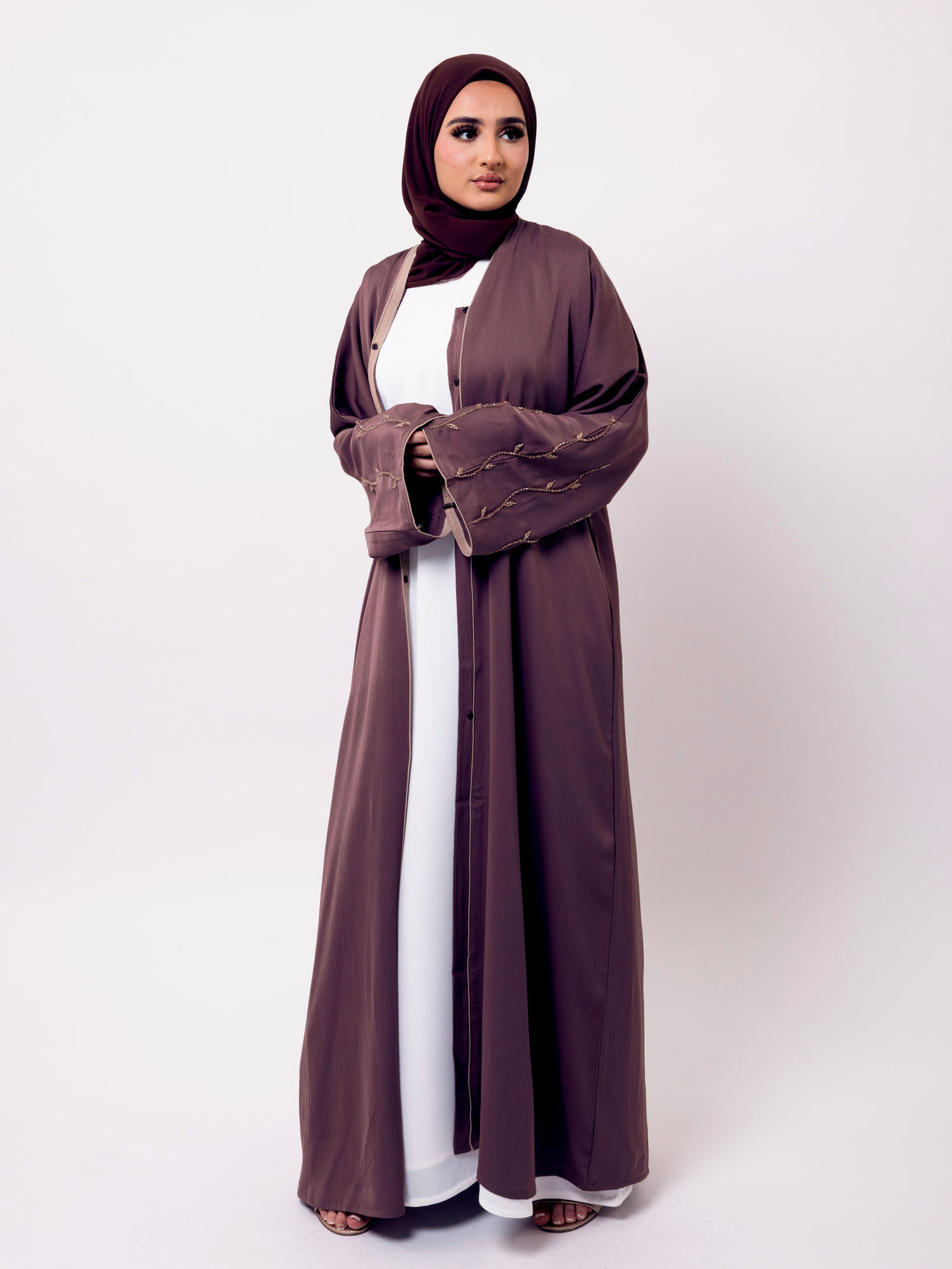 Luxury Mocha Open Abaya With Embellishment