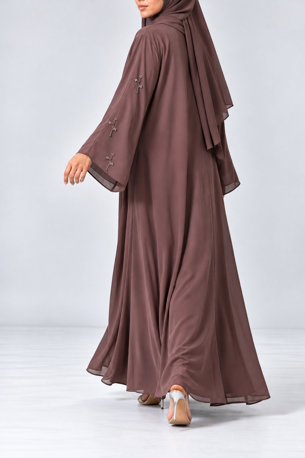 Elara Embellished Chiffon Abaya - Dusty Mauve