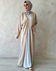 Nude Linen Blend Embellished Abaya