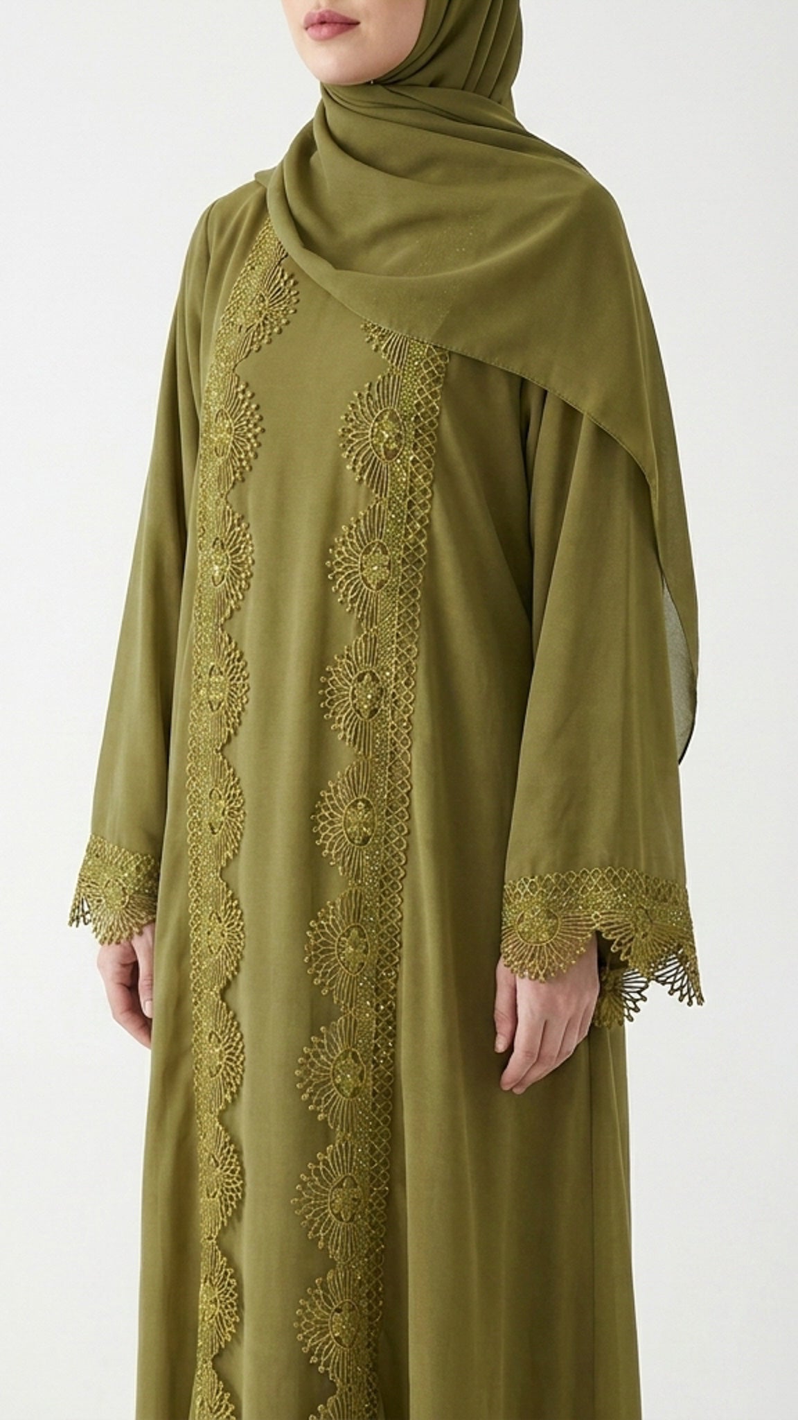 Olive Lace Detail Abaya