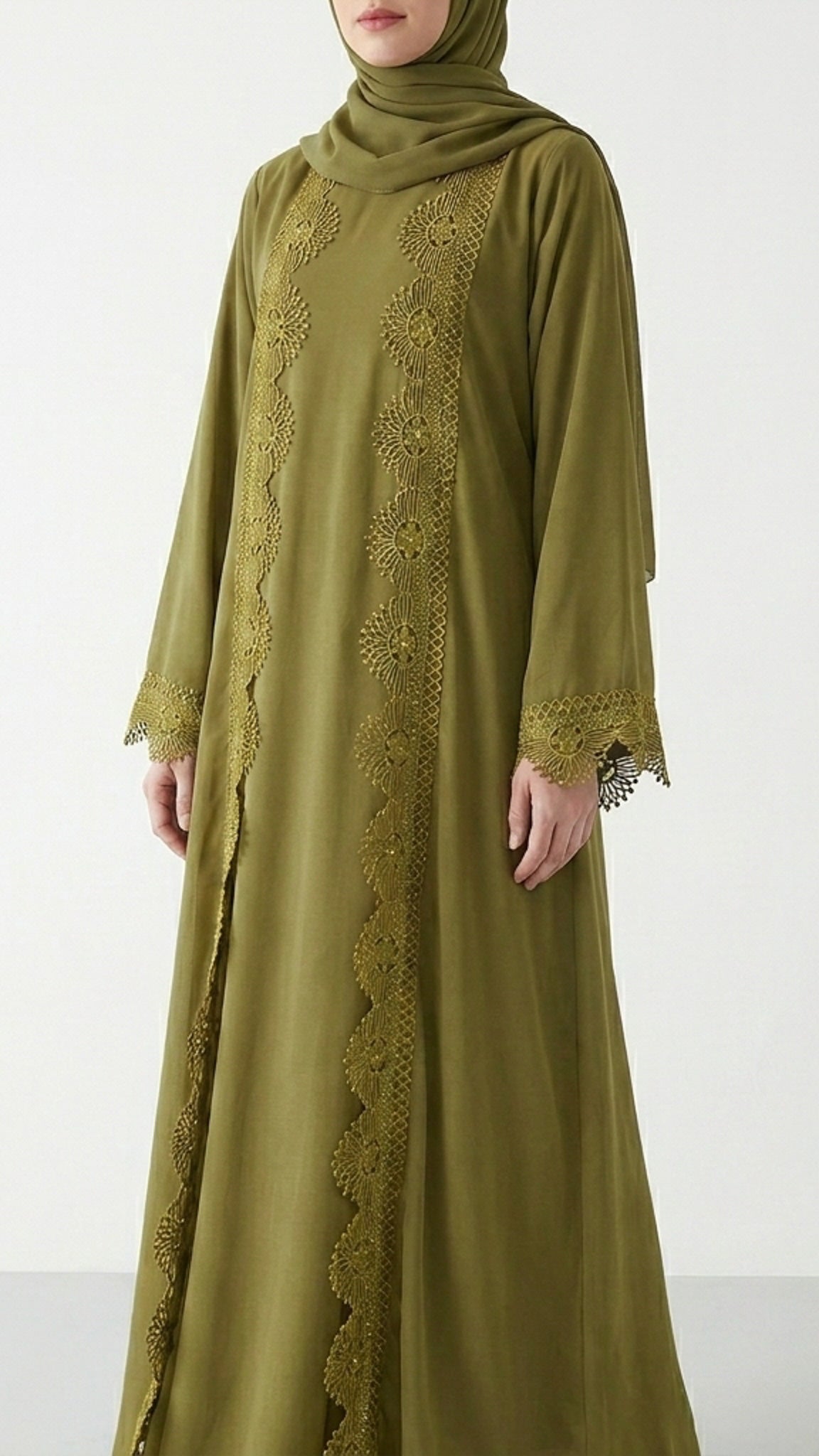 Olive Lace Detail Abaya