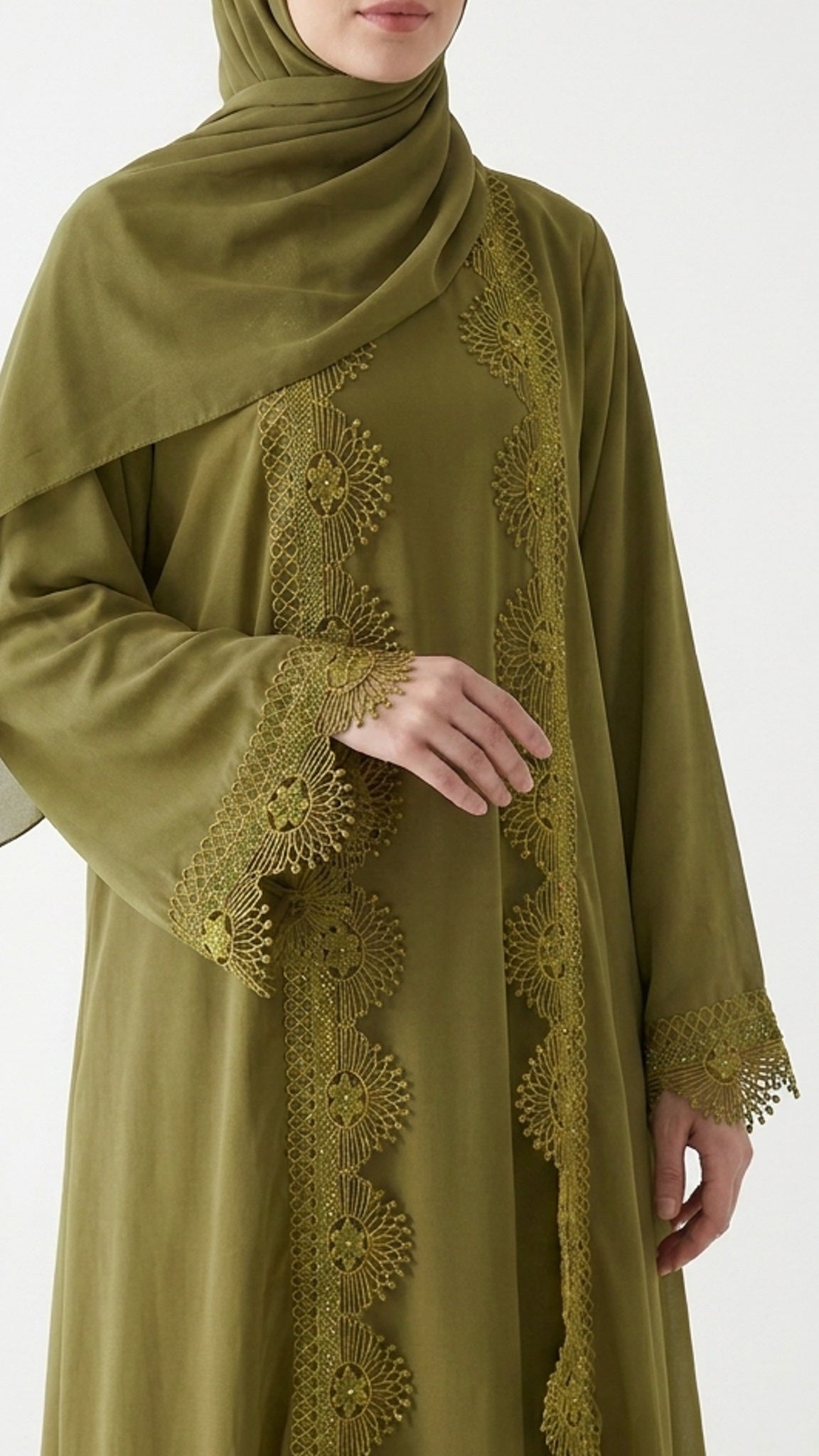Olive Lace Detail Abaya