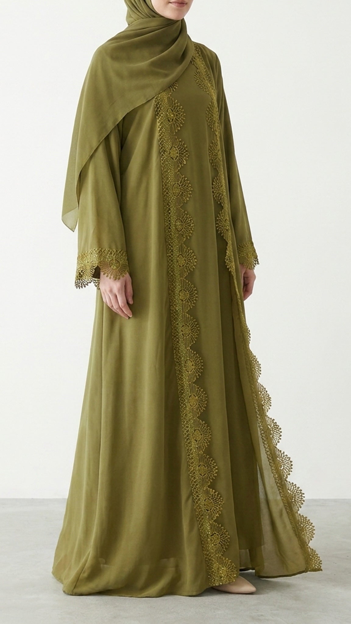 Olive Lace Detail Abaya