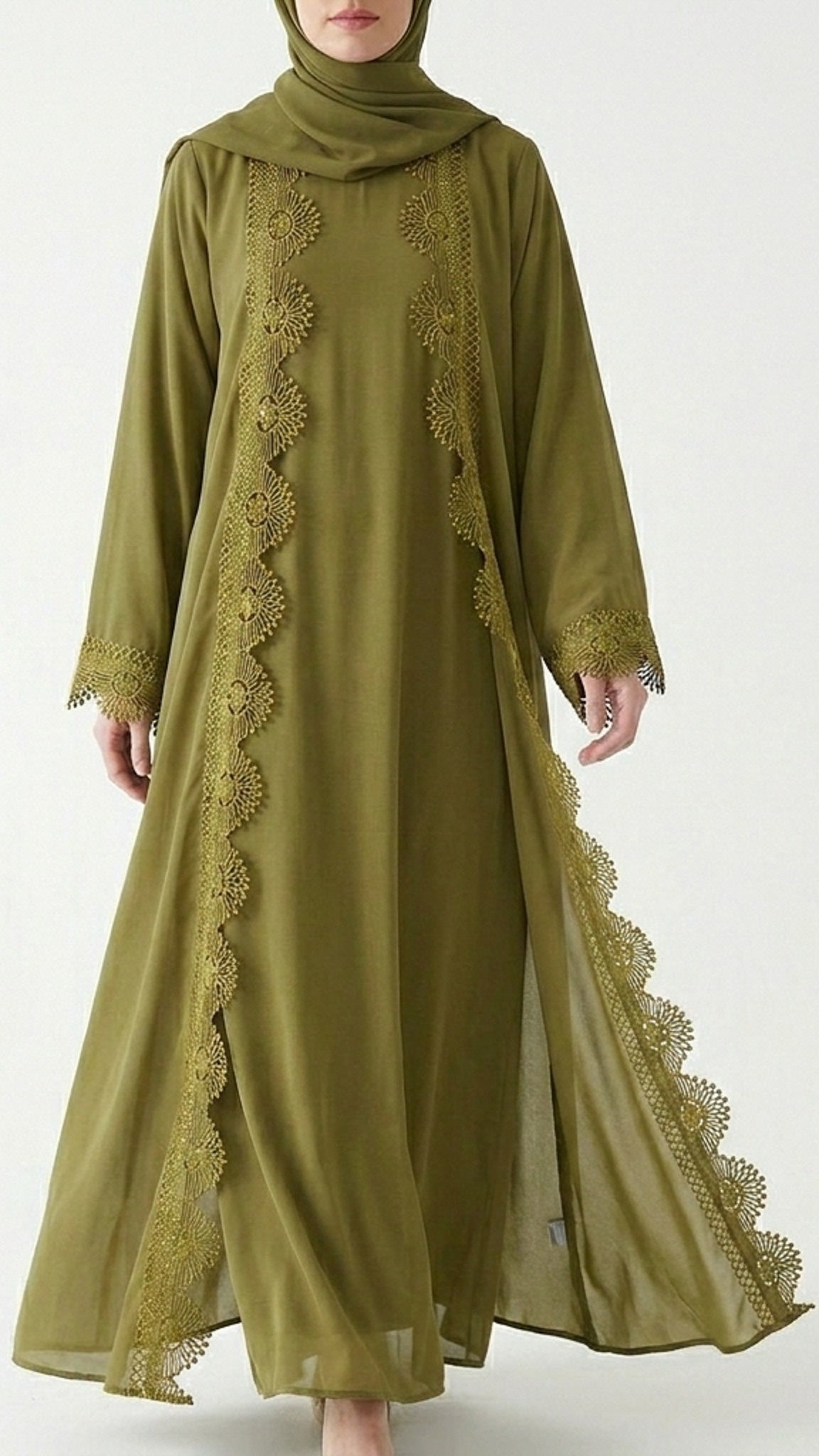 Olive Lace Detail Abaya