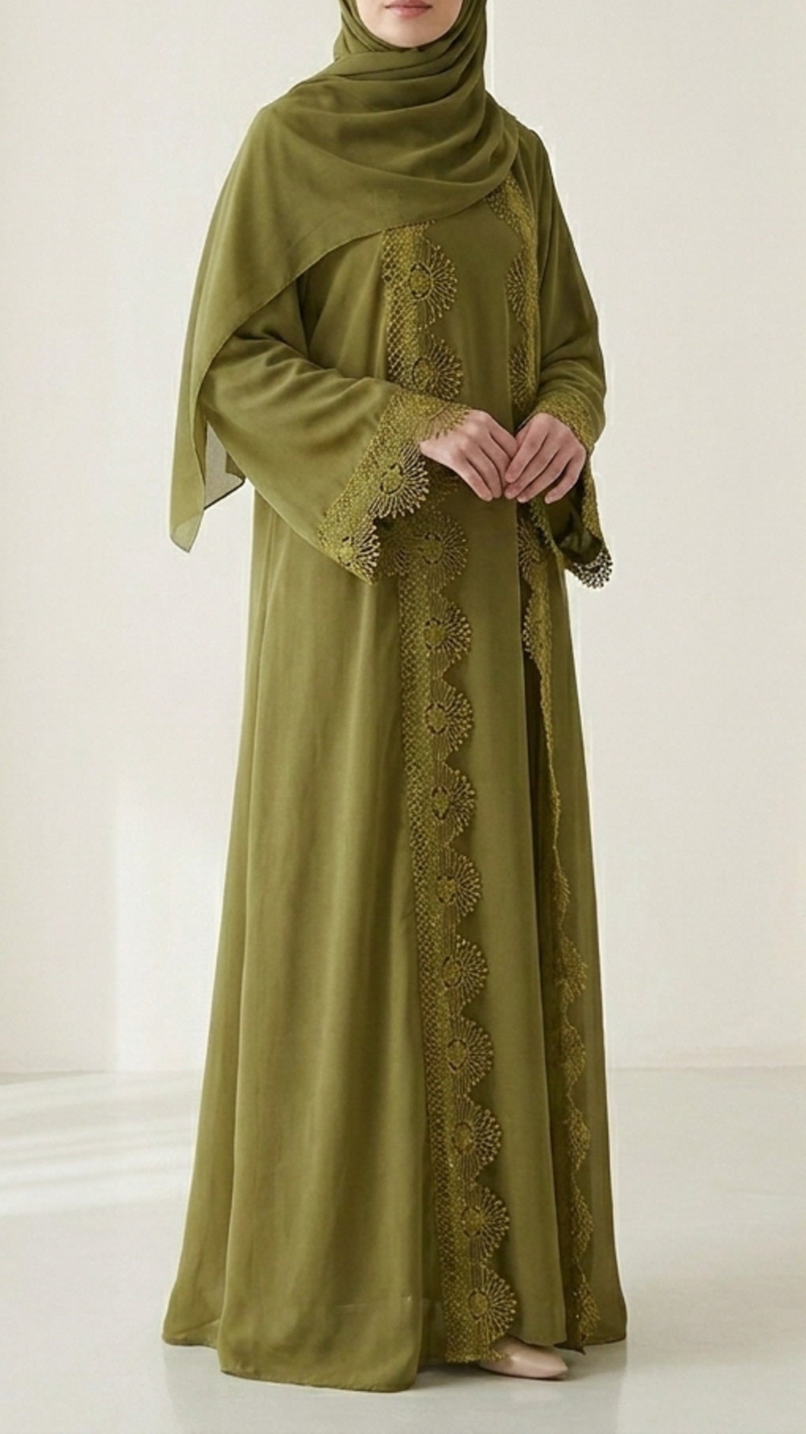 Olive Lace Detail Abaya