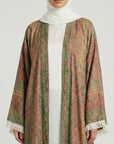 Olive rose Pashmina Frayed Open Abaya