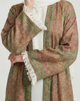 Olive rose Pashmina Frayed Open Abaya
