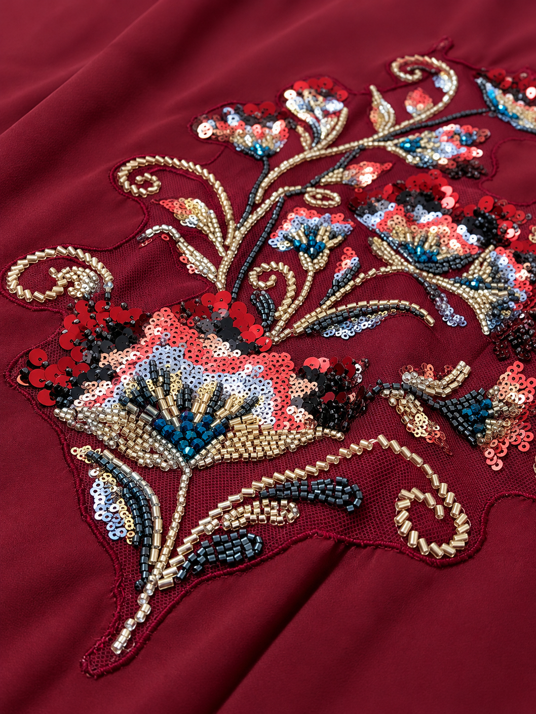 Burgundy Floral Embellished Abaya