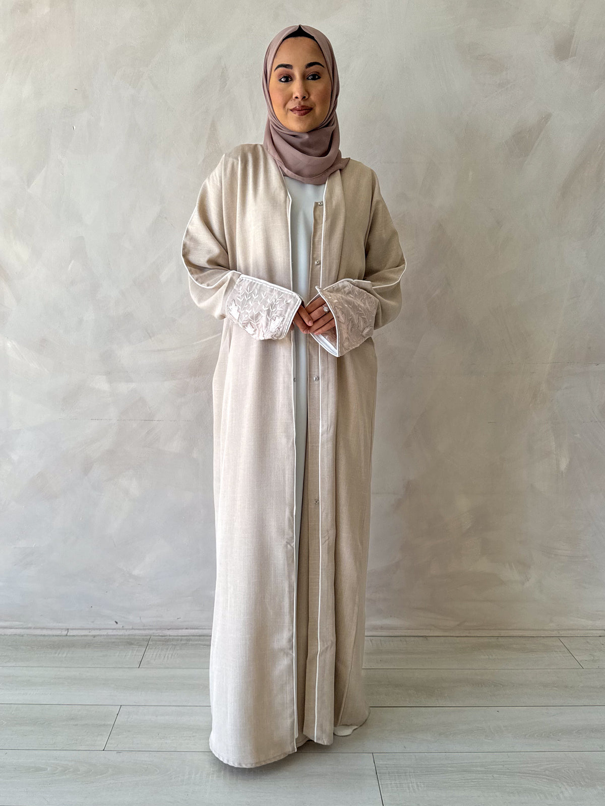 Sidra Linen Abaya with Embellished Cuffs