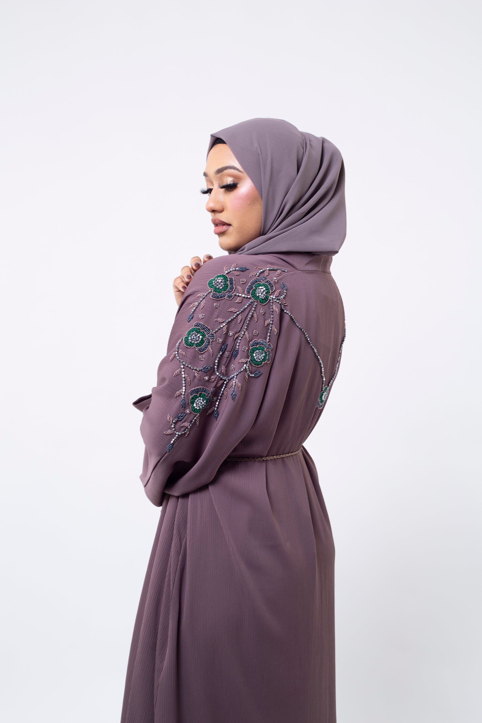 Sienna Open Abaya with Floral Embellishment