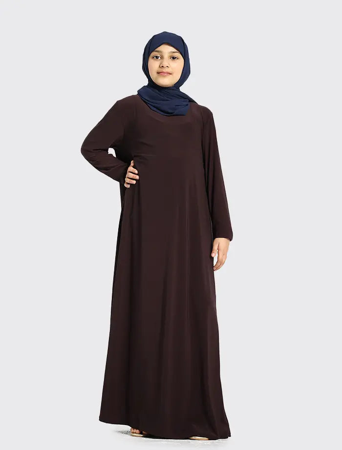 Girls Chocolate Jersey Abaya (PRE-ORDER ITEM, DESPATCH MID FEBRUARY 2025)