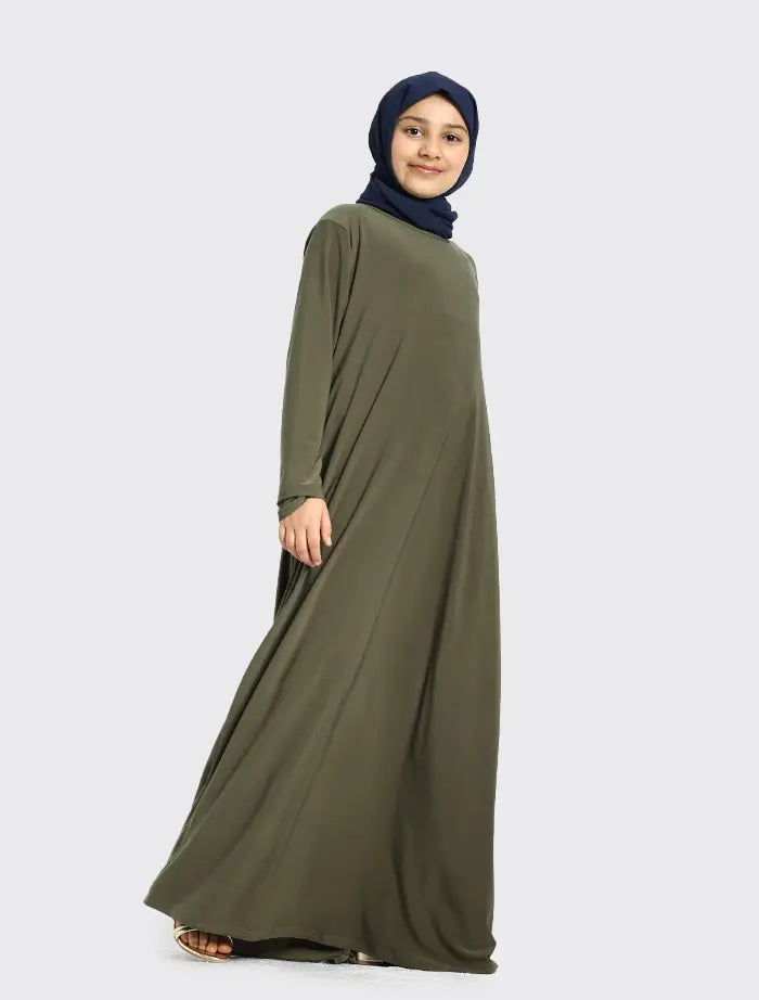 Girls Khaki Jersey Abaya (PRE-ORDER ITEM, DESPATCH MID FEBRUARY 2025)