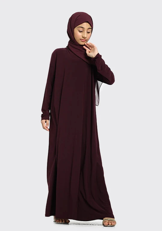 Girls Maroon Jersey Abaya (PRE-ORDER ITEM, DESPATCH MID FEBRUARY 2025)