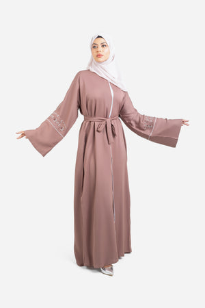 Mauve Floral Embellished Open Abaya