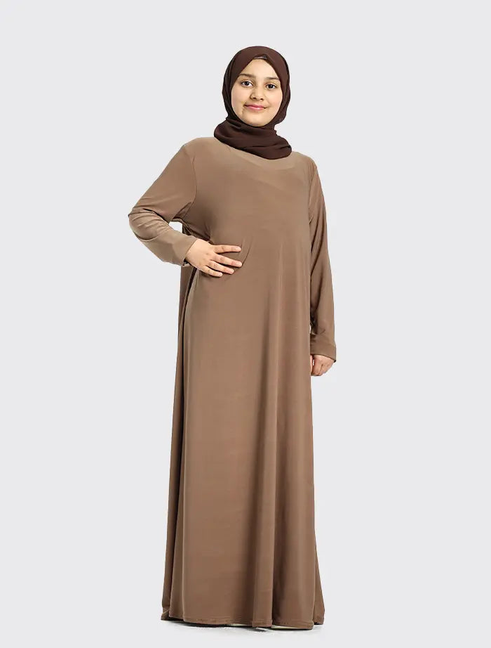 Girls Mocha Jersey Abaya (PRE-ORDER ITEM, DESPATCH MID FEBRUARY 2025)