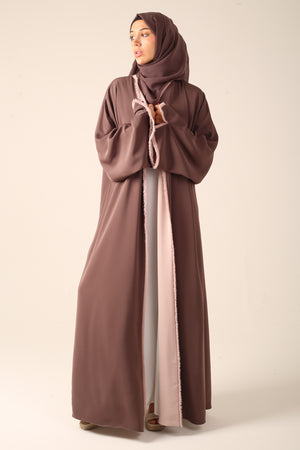 Frayed Elegance Reversible Abaya - Mocha