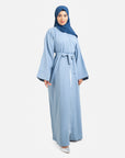 Plain sky blue open abaya front view