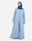 Plain sky blue open abaya front view