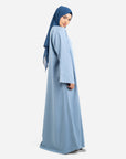 Plain sky blue open abaya side view