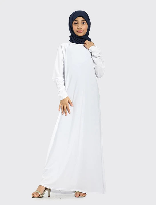 Girls White Jersey Abaya (PRE-ORDER ITEM, DESPATCH MID FEBRUARY 2025)