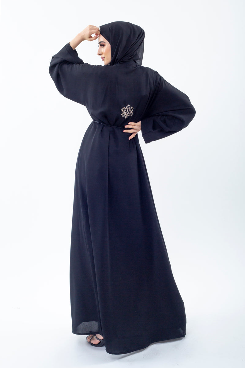 Gold Floral Embellished Open Abaya